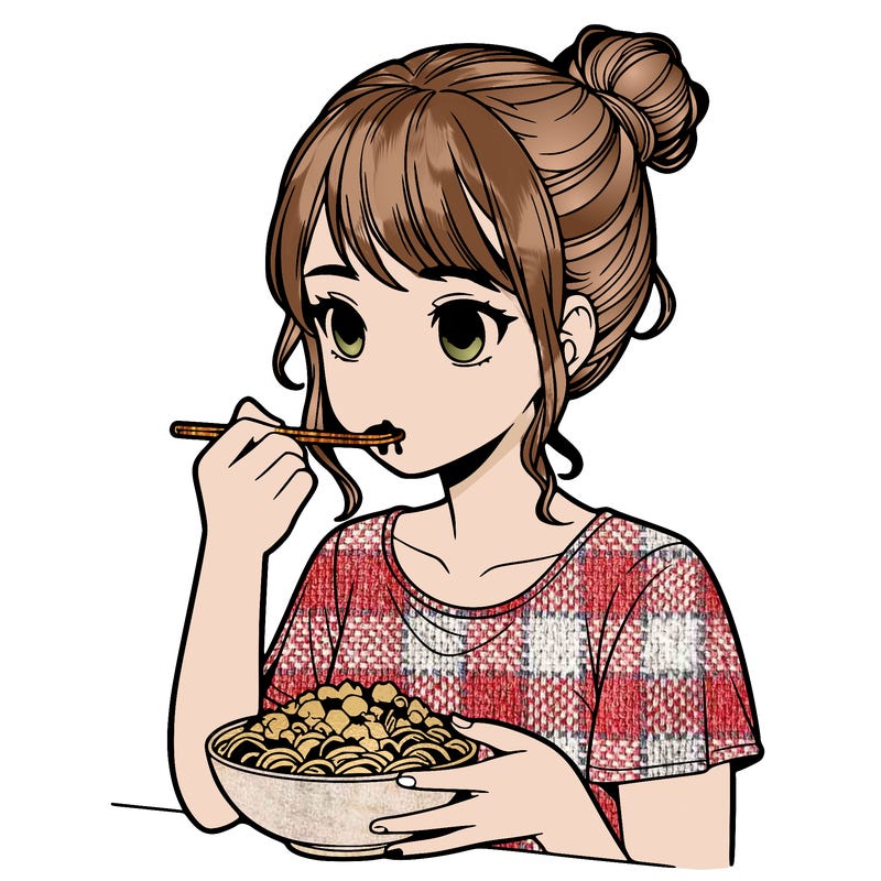 a realistic girl, eating food