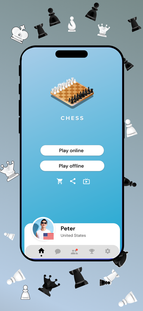 Chess Live Online - Pantalla principal de la aplicación Ajedrez en Vivo Online mostrando los botones Jugar en línea y Jugar sin conexión
