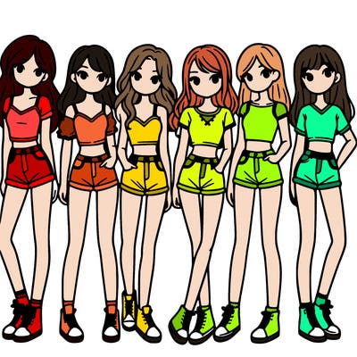 a group of girls wearing crop tops and shorts