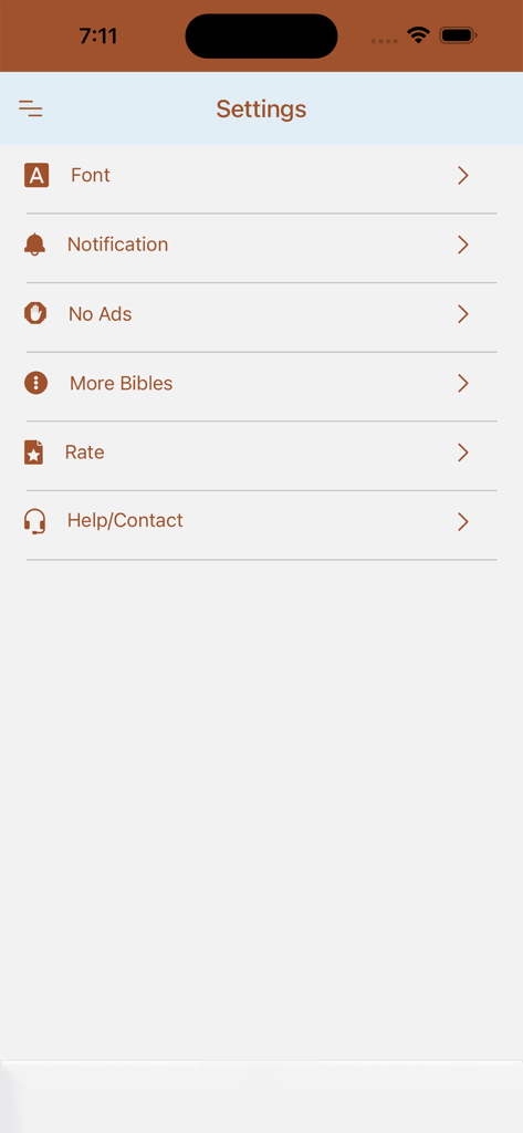 La pantalla de configuración de la aplicación Biblia Buenas Noticias mostrando opciones para personalización de fuentes y notificaciones.