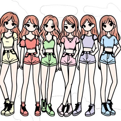 a group of girls wearing crop tops and shorts