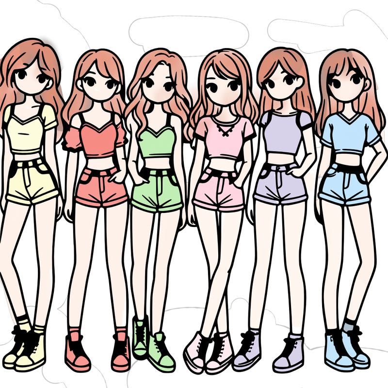a group of girls wearing crop tops and shorts