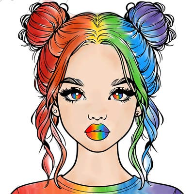 realistic girl with two buns in hair and lips