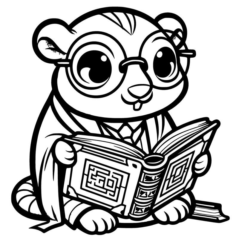 a scholarly bookworm wearing glasses and reading ancient tomes