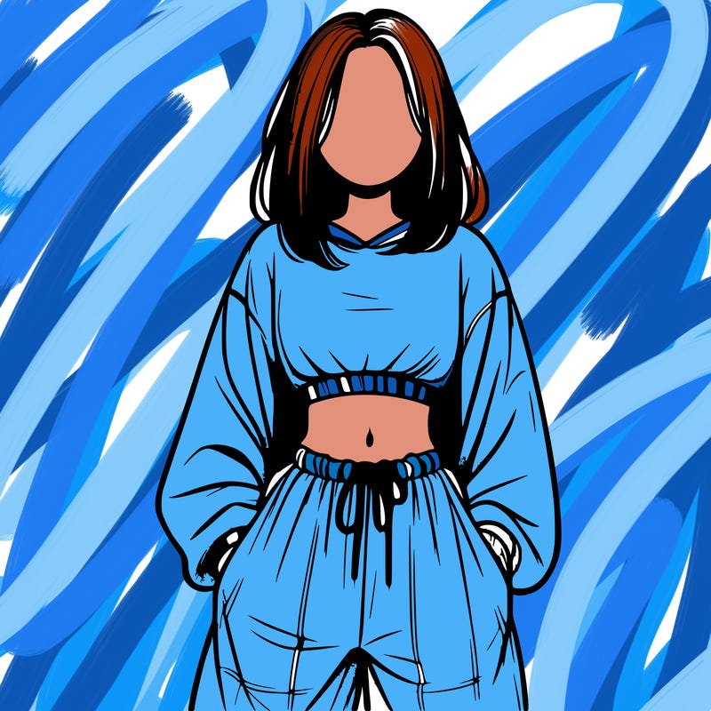 realistic girl faceless with baggy pants and a crop top