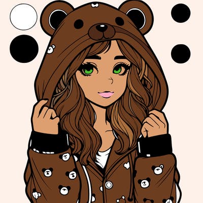 realistic girl in a animal pjs hoodie