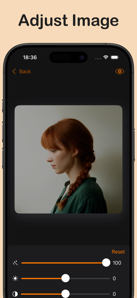 iPhone screenshot showing a portrait being edited with shadow removal sliders