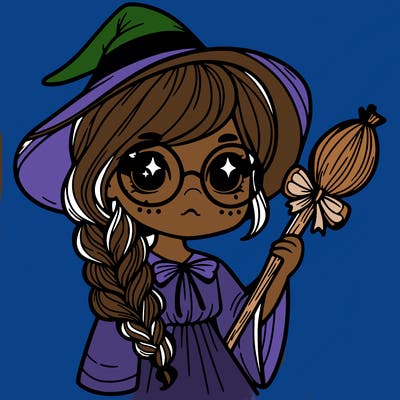 a witch with a braid and two glasses