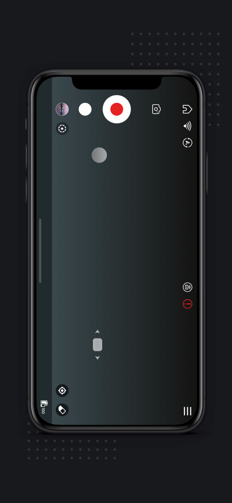ZY Play - Interfaz de cámara de la aplicación ZY Play con controles de grabación y estabilizador profesionales en la pantalla de un smartphone