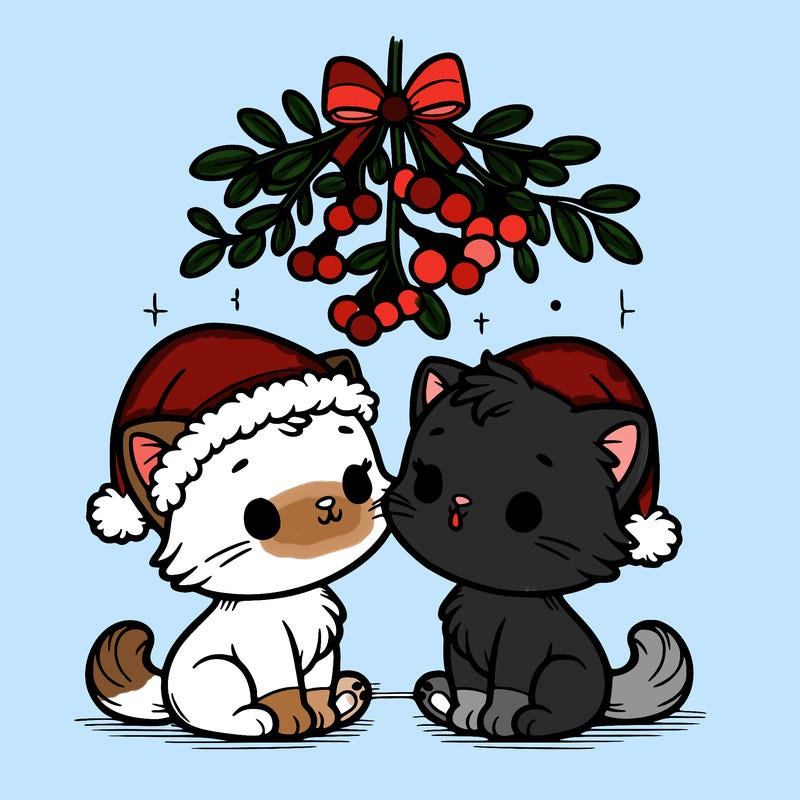 christmas kittens under mistletoe