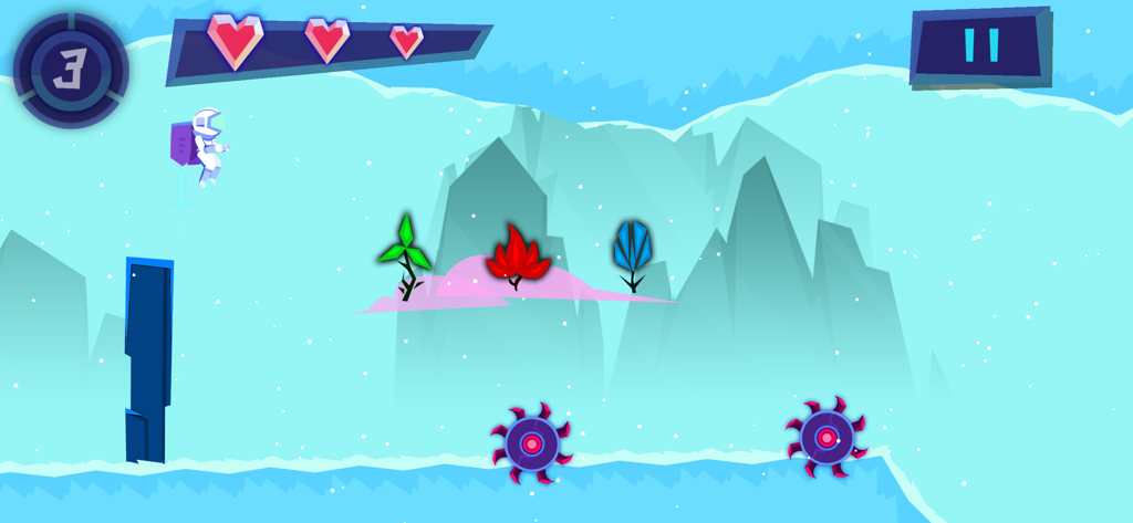 Recollect the Study - Astronaut character Lerner navigating a snowy alien landscape in the Recollect the Study memory game.