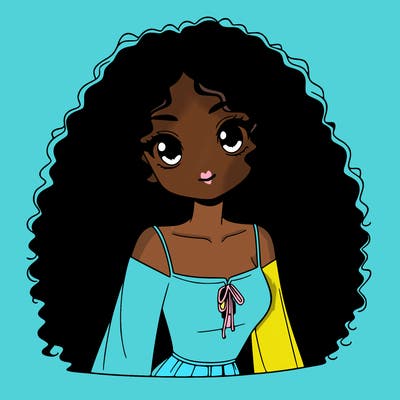 a black anime girl with long afro hair
