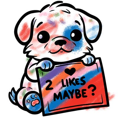 a puppy holding a sign that says 2 likes maybe?