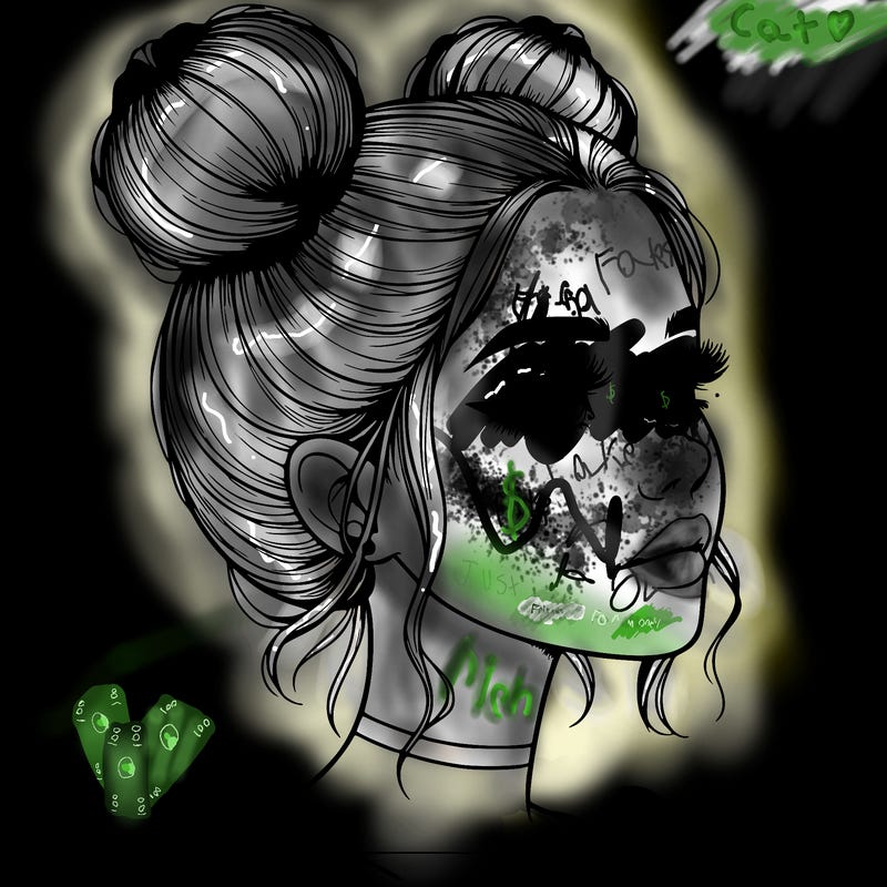 realistic girl with buns on the top of her head