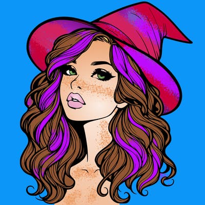 realistic witch girl with wavy hair and lips