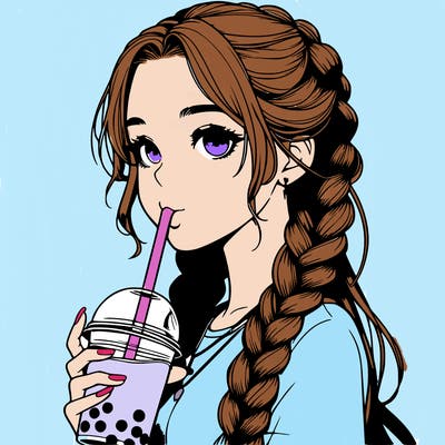 realistic girl with braided hair drinking boba