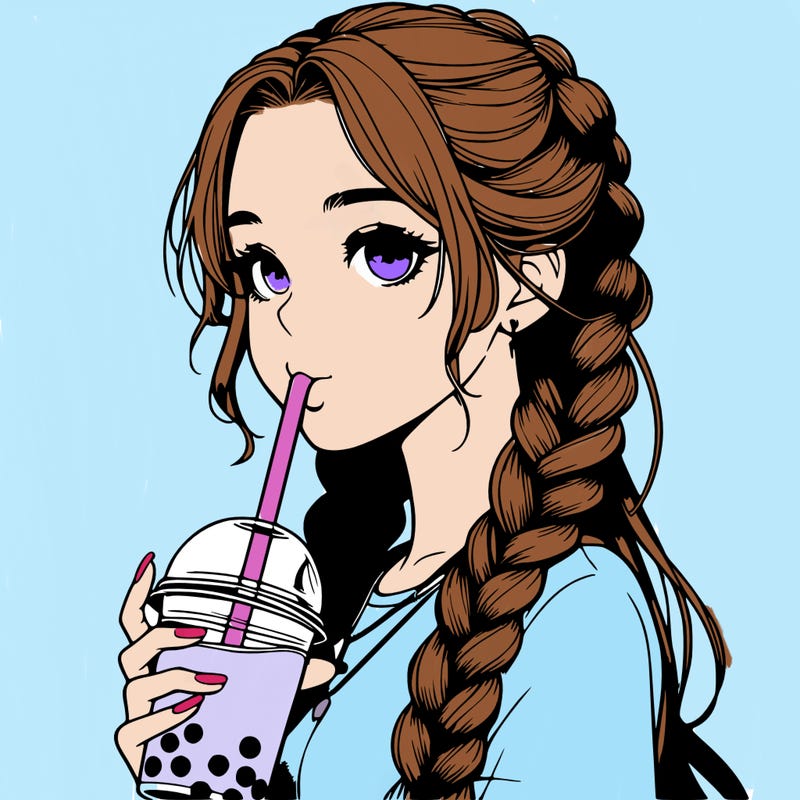 realistic girl with braided hair drinking boba