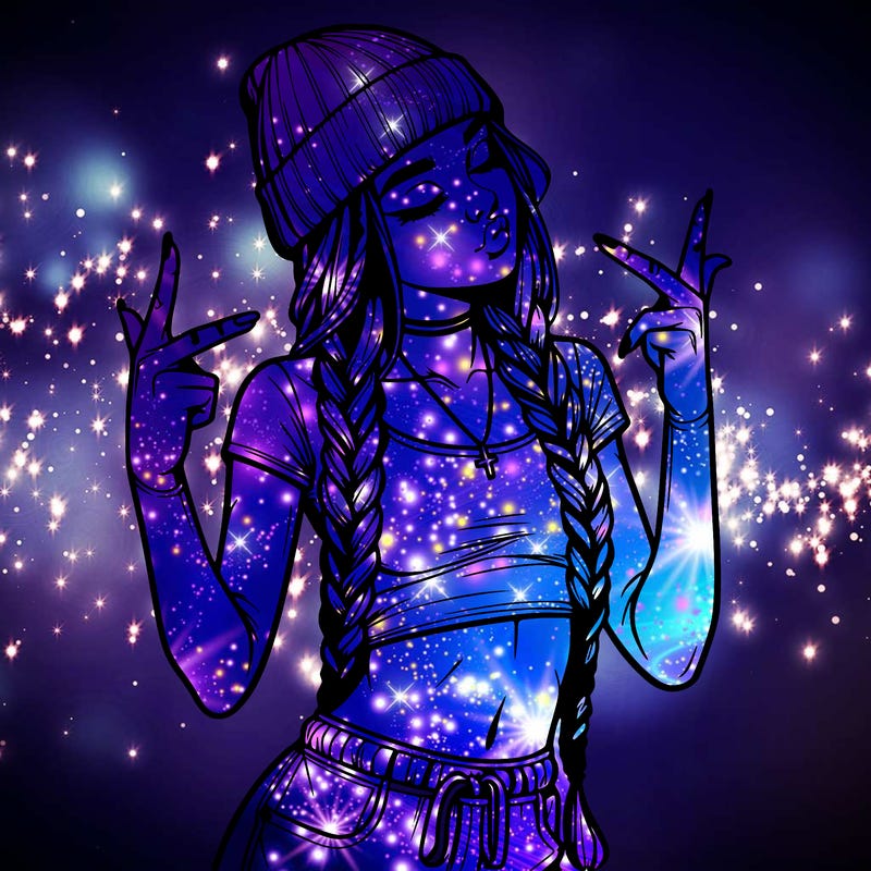 realistic teenage girl with braids and a beanie and crop top doing 🫶🏼