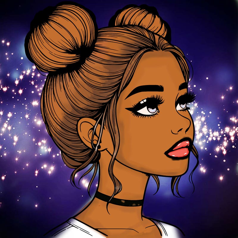 realistic girl with buns on the top of her head