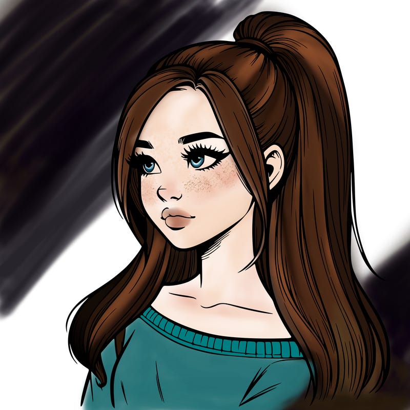 realistic girl with a high ponytail