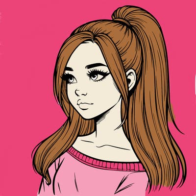 realistic girl with a high ponytail