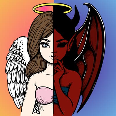 realistic angel half demon