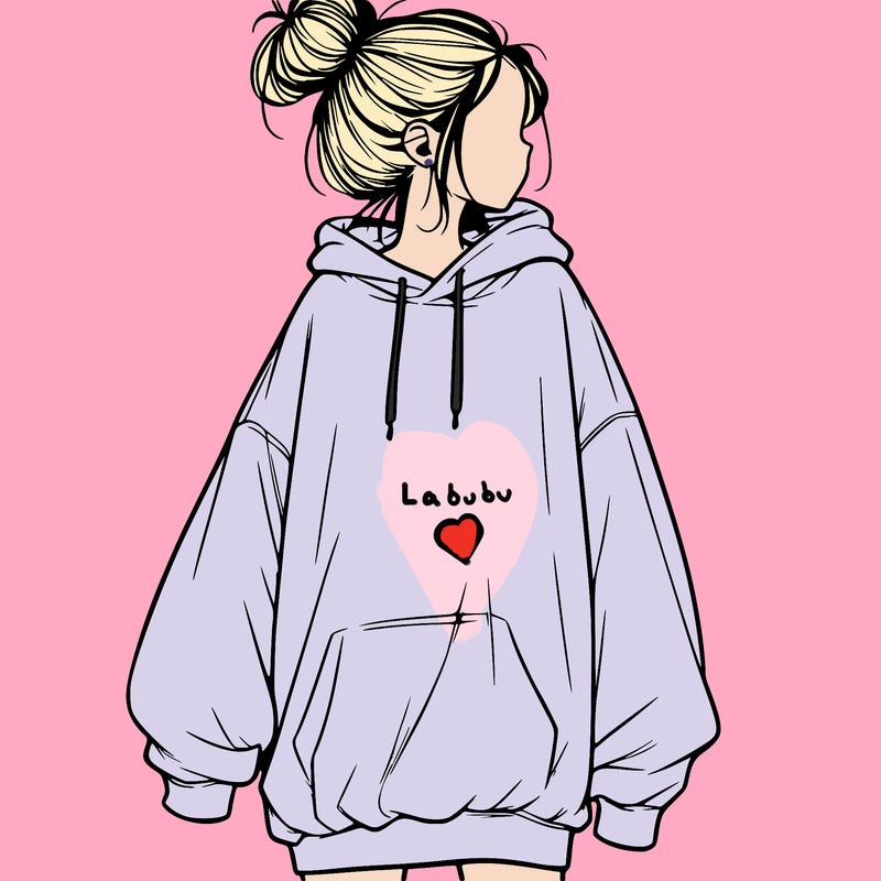 realistic girl with a oversized sweatshirt on and a bun