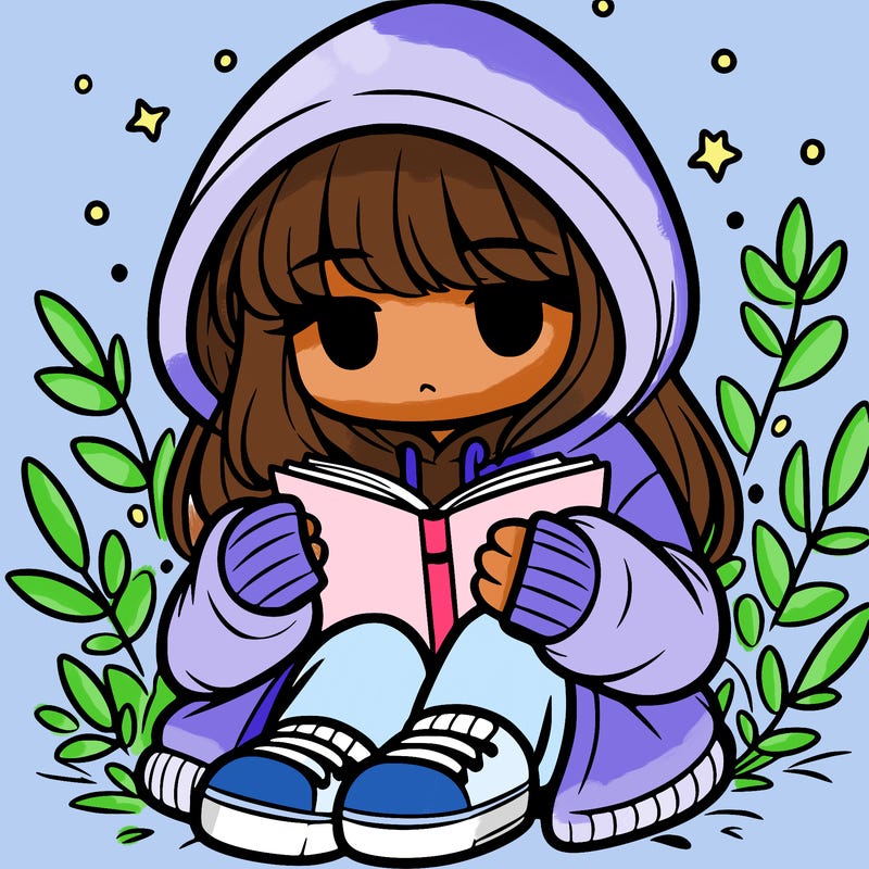girl in oversized hoodie reading a book