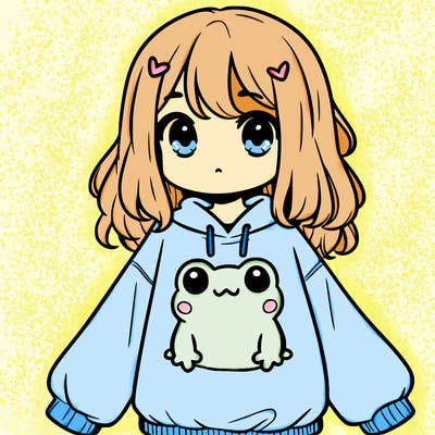 girl wearing frogging sweatshirt