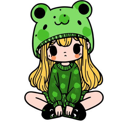 a girl wearing a frog hat and some frog socks