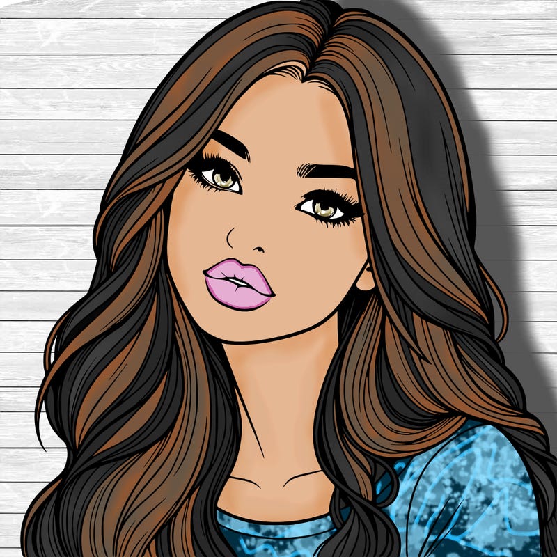 realistic girl with hair on her hair and lips