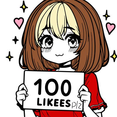 anima girl holding a 100 likes sign in her hand