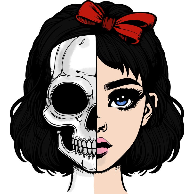 realistic girl with half skull mask