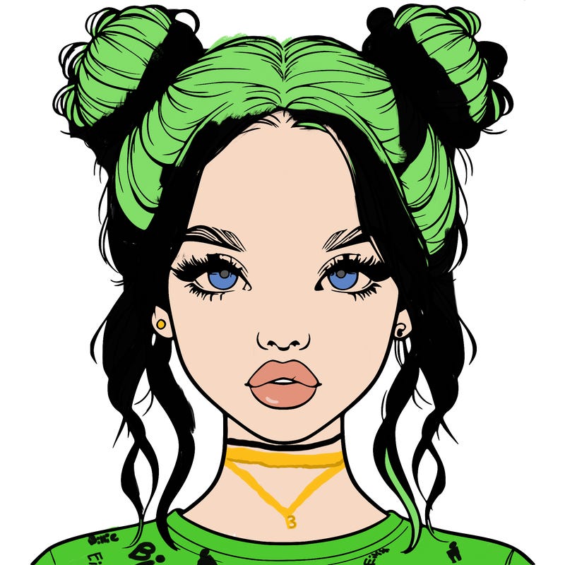 realistic girl with two buns in hair and lips