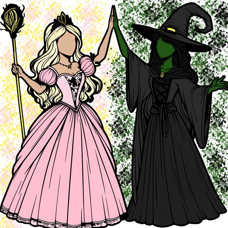 detailed realistic split of a princess and a witch