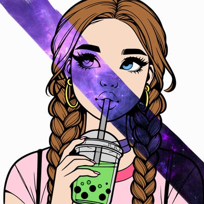 realistic girl with braided hair drinking boba