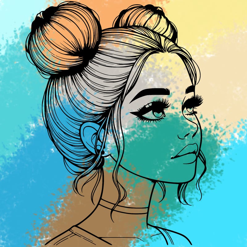 realistic girl with buns on the top of her head