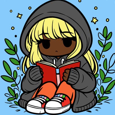 girl in oversized hoodie reading a book