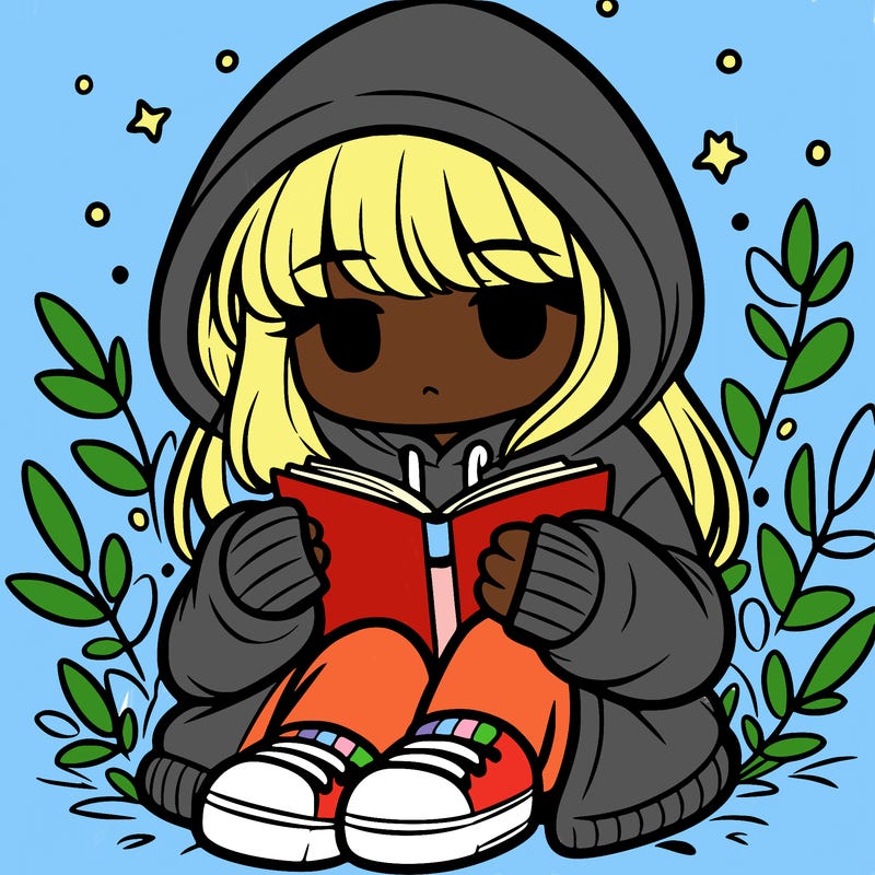 girl in oversized hoodie reading a book