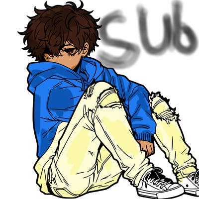 a male hoddie ripped jeans messy hair anime