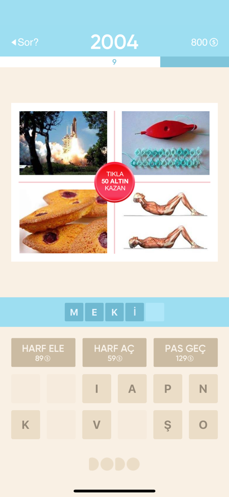Resimli Kelime Bulmaca - Visual word puzzle gameplay showing four images and letter selection buttons