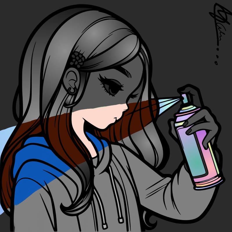 a realistic girl spray painting