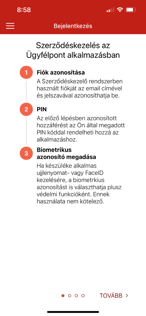 Generali Ügyfélpont - アカウント識別、PIN、生体認証オプションを備えたGenerali Ügyfélpontアプリでの契約管理のための3段階セキュリティ設定。