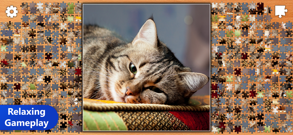 Jigsaw Puzzles Epic - Jigsaw Puzzles Epic gameplay showing a relaxing cat puzzle