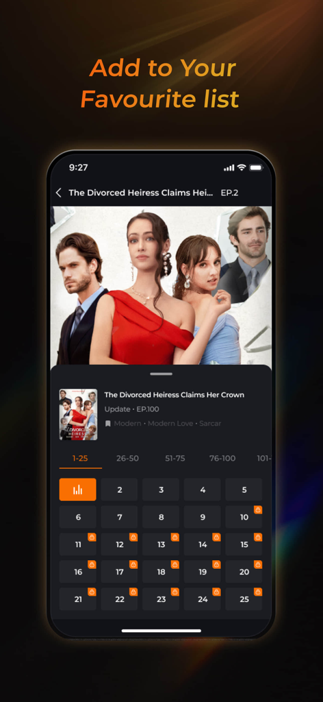 ShortMax app interface showing an episode selection list for a romance drama series.