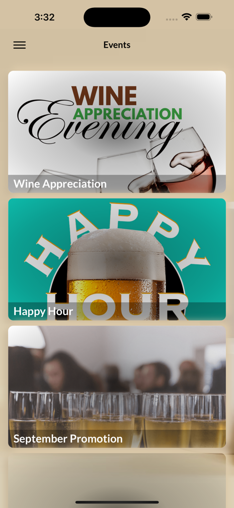 Chinese Swimming Club - Chinese Swimming Club의 소셜 이벤트, 와인 감상 저녁 및 해피 아워 프로모션 포함 모바일 앱 화면