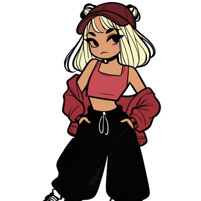 girl in crop top and baggy pants