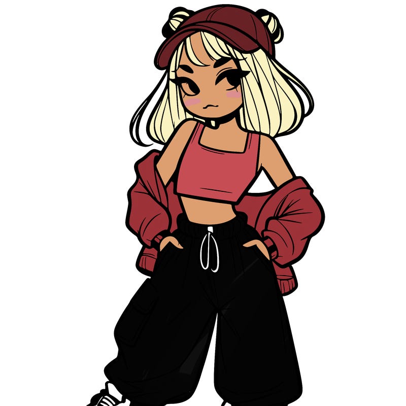 girl in crop top and baggy pants