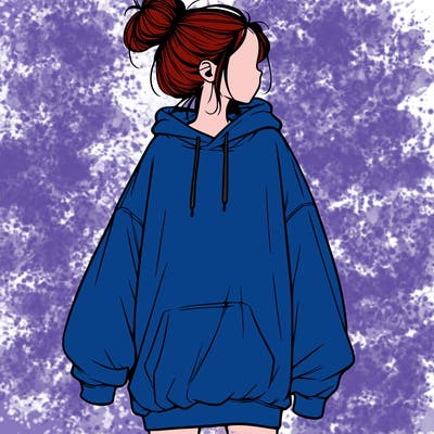 realistic girl with a oversized sweatshirt on and a bun