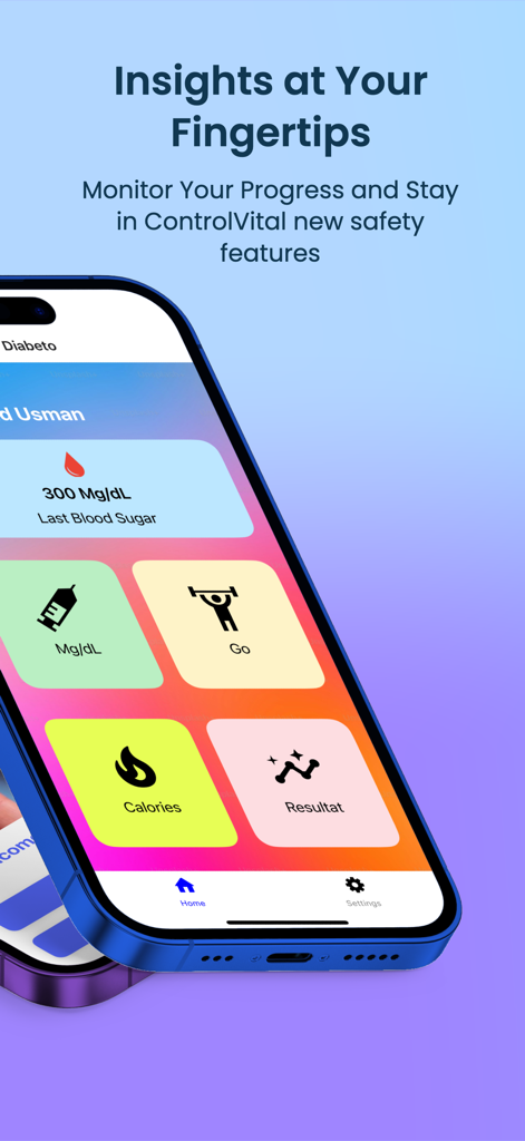 My Diabeto - My Diabeto app dashboard showing blood sugar levels and health tracking features on a smartphone